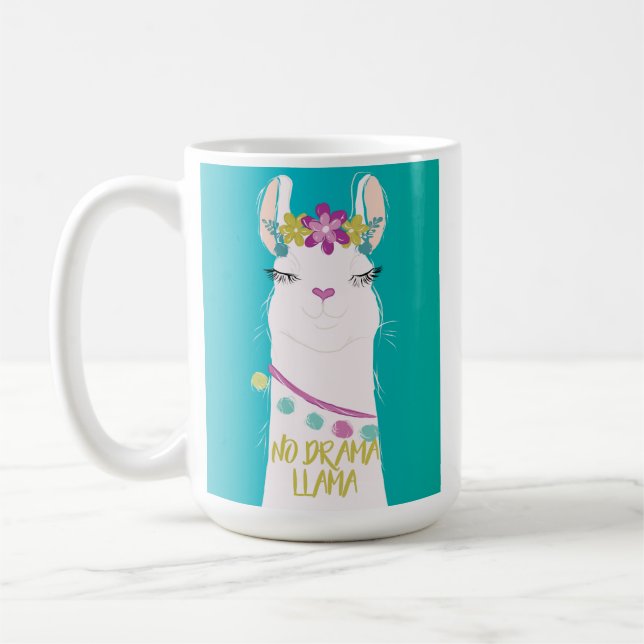 Keine Drama Llama Illustrationsmonogramm Kaffeetasse (Links)