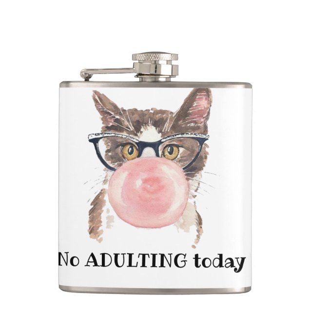 Keine erwachsene Katze heute lustig Flachmann (Vorderseite)