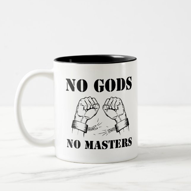 Keine Götter, keine Meister - Atheismus u. Zweifarbige Tasse (Links)