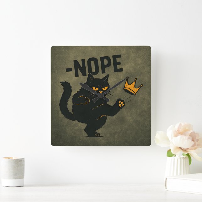 Keine Könige in Amerika Black Cat Funny Kicking Cr Quadratische Wanduhr (Zuhause)