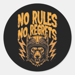Keine Regeln kein Bedauern - Wolf Biker Graphic Runder Aufkleber