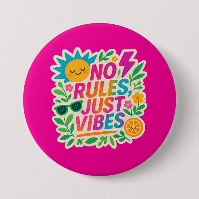 Keine Regeln nur für Vibes - Neon Gradient Kawaii- Button (Vorderseite)