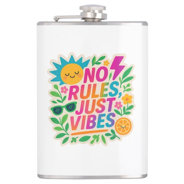 Keine Regeln nur für Vibes - Neon Gradient Kawaii- Flachmann (Vorderseite)