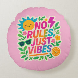 Keine Regeln nur für Vibes - Neon Gradient Kawaii- Rundes Kissen
