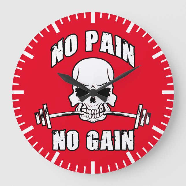 Keine Schmerz kein Gewinn - Schädel und Barbell - Große Wanduhr (Vorderseite)