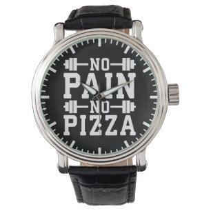 Keine Schmerzen, keine Pizza - Kohlenstoff - Funny Armbanduhr