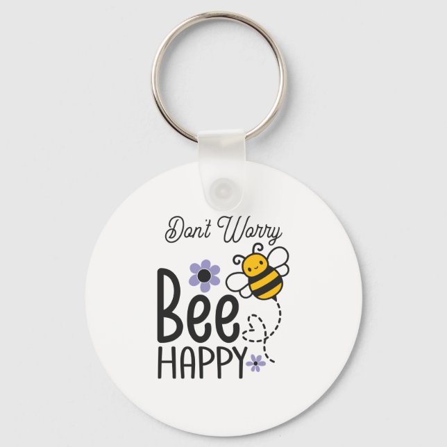 Keine Sorge Bee Happy Floral Heart Schlüsselanhänger (Vorderseite)