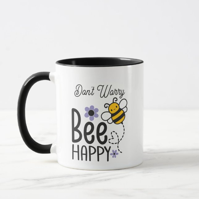 Keine Sorge Bee Happy lila Blumen Tasse (Links)
