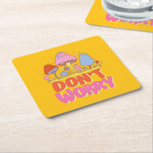 Keine Sorge - farbenfroher Kawaii Mushroom Rechteckiger Pappuntersetzer