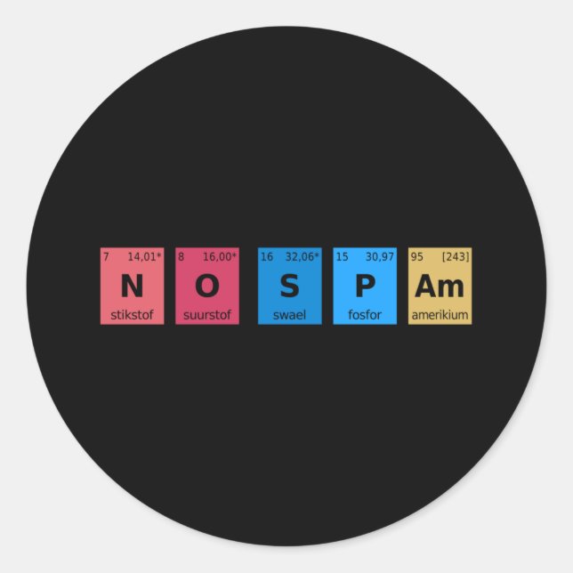Keine Spam Periodic-Tabelle Runder Aufkleber (Vorderseite)