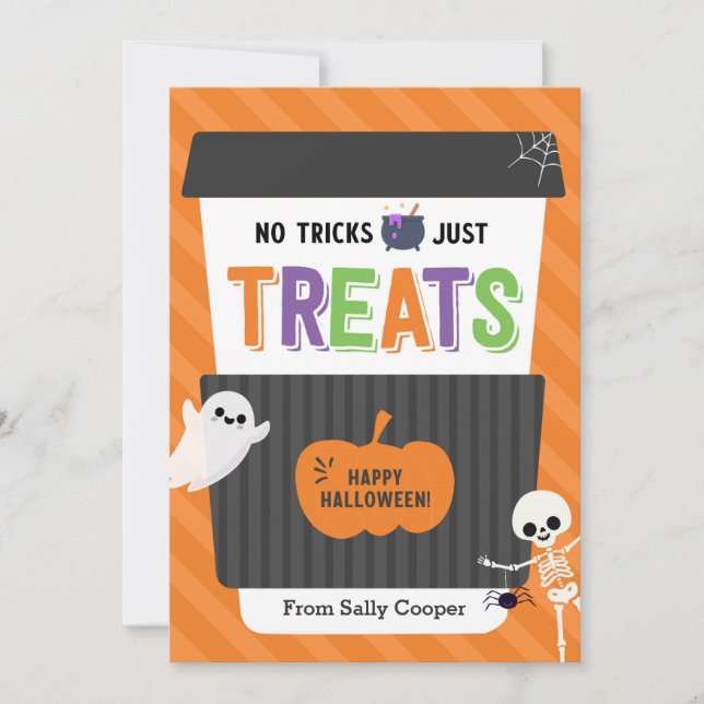 Keine Tricks Halloween-Kaffeekartenhalter Einladung (Vorderseite)