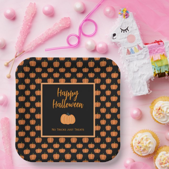 Keine Tricks nur Leckereien Halloween-Kürbis Pappteller (Party)
