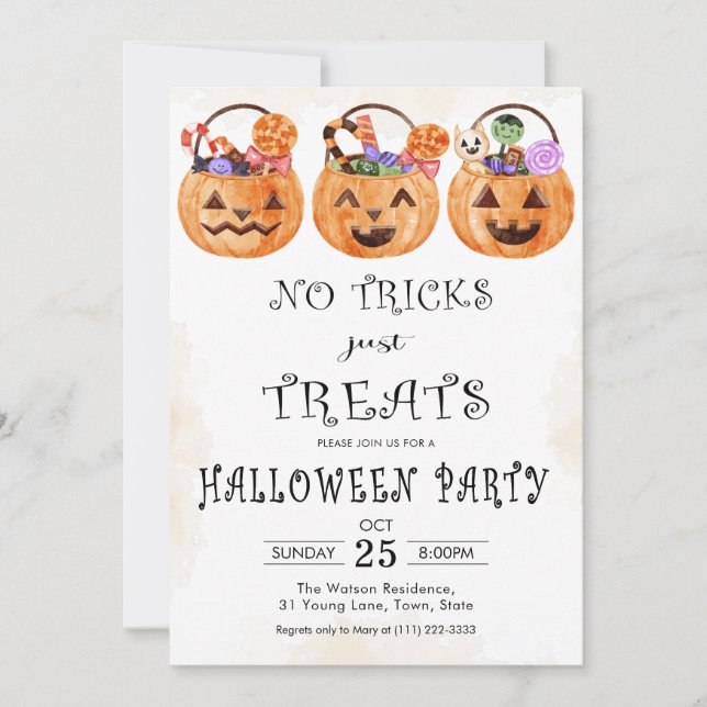 Keine Tricks nur Leckereien Halloween-Party Einladung (Vorderseite)