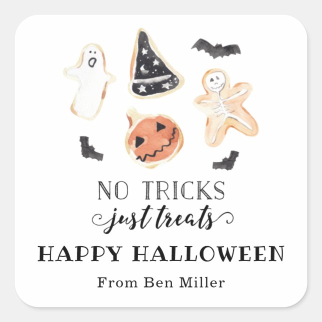 Keine Tricks, nur Leckereien Halloween-Sticker Quadratischer Aufkleber (Vorderseite)