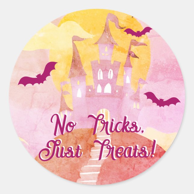 Keine Tricks nur Leckereien Spooky Castle Hallowee Runder Aufkleber (Vorderseite)