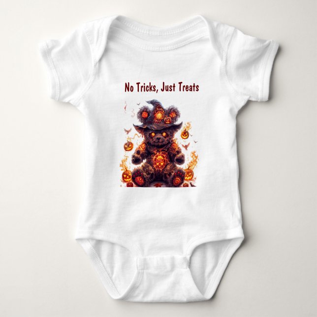 Keine Tricks, nur Leckereien. Teddy-Bär. Halloween Baby Strampler (Vorderseite)
