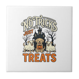 Keine Tricks, nur Süßigkeiten Halloween-Hund-Geist Fliese