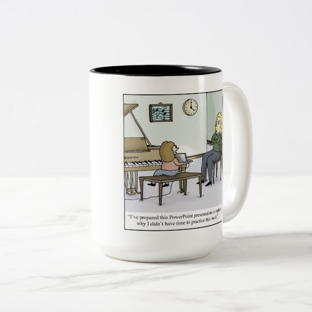 Keine Zeit, Klavier-Lektions-Cartoon zu üben Zweifarbige Tasse (VorderseiteRechts)