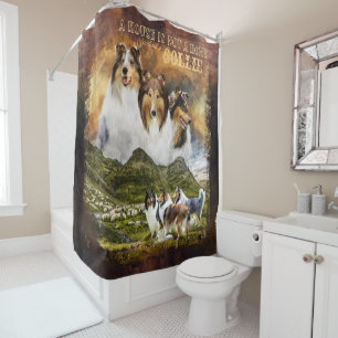Keine Zuhause mit Collie, Portrait & Scene, Land - Duschvorhang