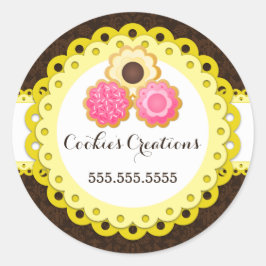 Keksbäckerei Damask Gelbe Scallop Siegel Runder Aufkleber