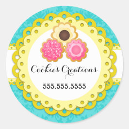 Keksbäckerei Damask Gelbe Scallop Siegel Runder Aufkleber