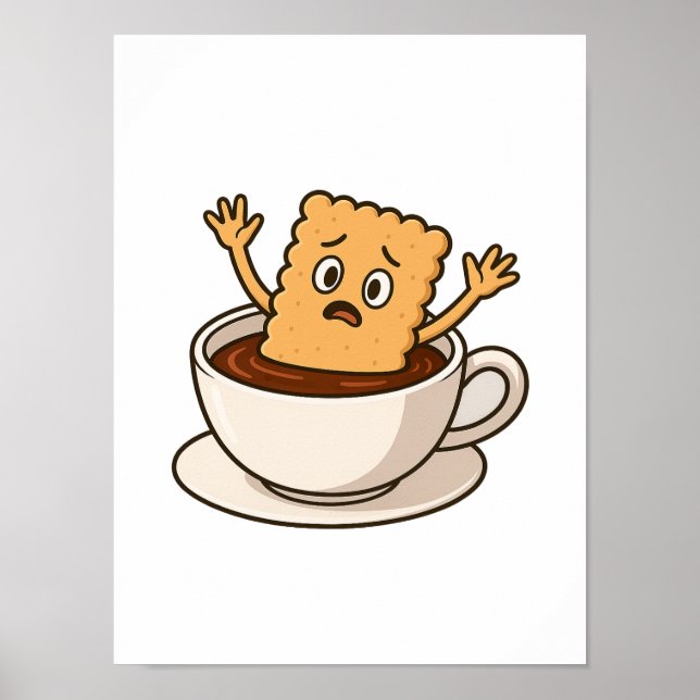 Kekse in Schwierigkeiten im Inneren eines Kaffeecu Poster (Vorne)