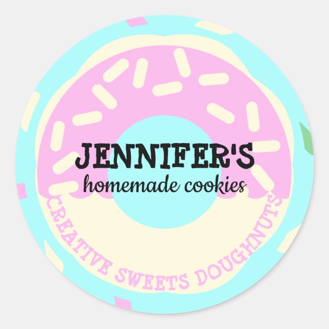 Kekse Konditorei Kinder Donnut Aquamarin Pink Crea Runder Aufkleber (Vorderseite)