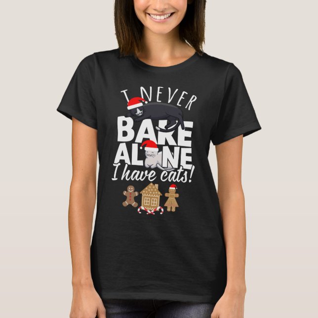 Kekse mit Katzen zu Weihnachten und Lebkuchen T-Shirt (Vorderseite)