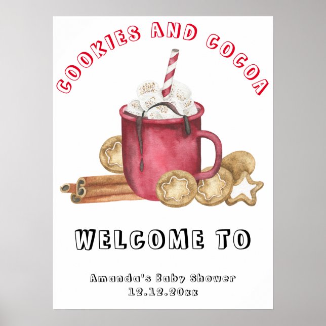 Kekse und Kakaobarschmallows Babydusche Poster (Vorne)