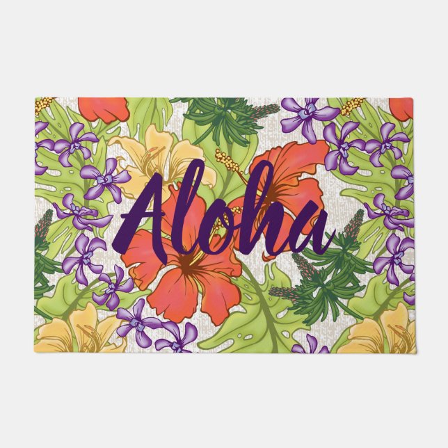 Keleah Tropical Hawaiian Hibiskus und Orchideen Fußmatte (Vorderseite)