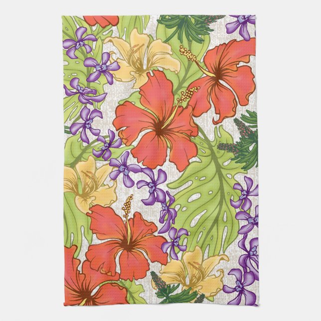 Keleah Tropical Hawaiian Hibiskus und Orchideen Geschirrtuch (Vertikal)