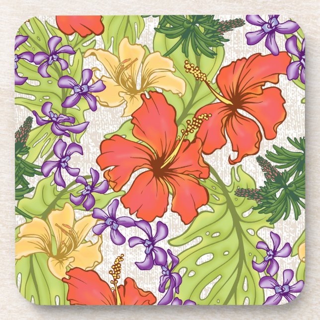 Keleah Tropical Hawaiian Hibiskus und Orchideen Getränkeuntersetzer (Vorderseite)