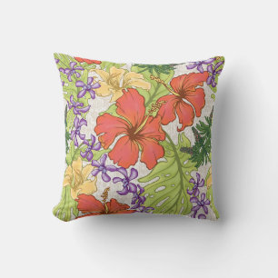 Keleah Tropical Hawaiian Hibiskus und Orchideen Kissen