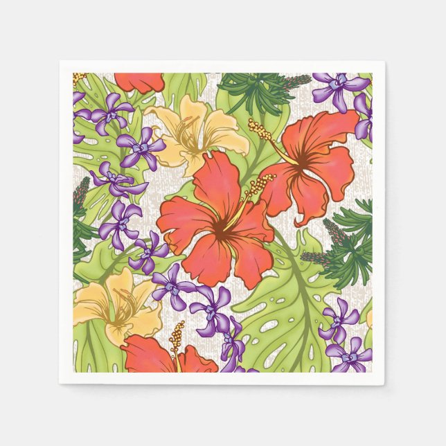 Keleah Tropical Hawaiian Hibiskus und Orchideen Serviette (Vorderseite)