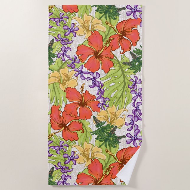 Keleah Tropical Hawaiian Hibiskus und Orchideen Strandtuch (Vorderseite)