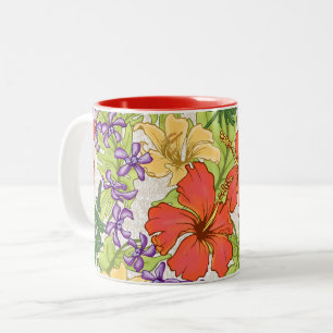 Keleah Tropical Hawaiian Hibiskus und Orchideen Zweifarbige Tasse