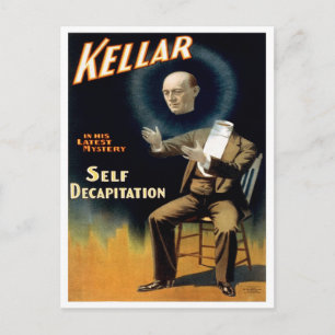 Kellar führt Selbstenthauptung durch, 1897 Postkarte