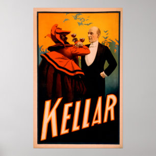 Kellar Magier-trinkender Wein mit dem Teufel Poster