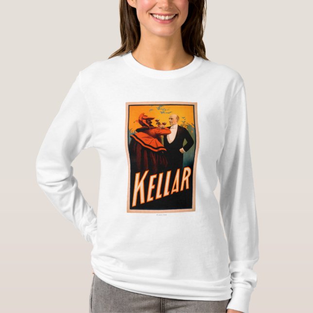 Kellar Magier-trinkender Wein mit dem Teufel T-Shirt (Vorderseite)