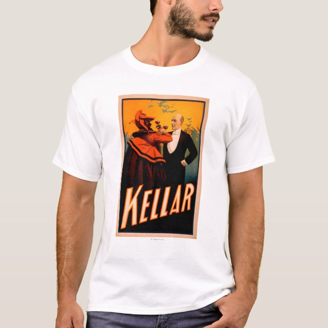 Kellar Magier-trinkender Wein mit dem Teufel T-Shirt (Vorderseite)