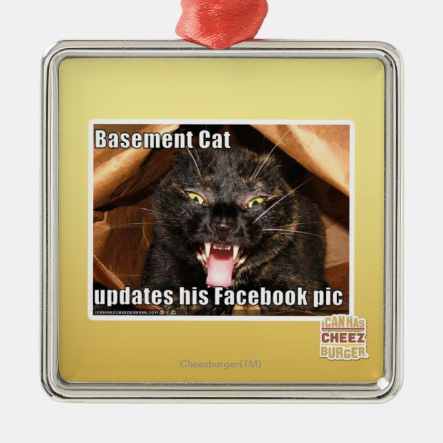 Keller-Katze Silbernes Ornament (Vorne)