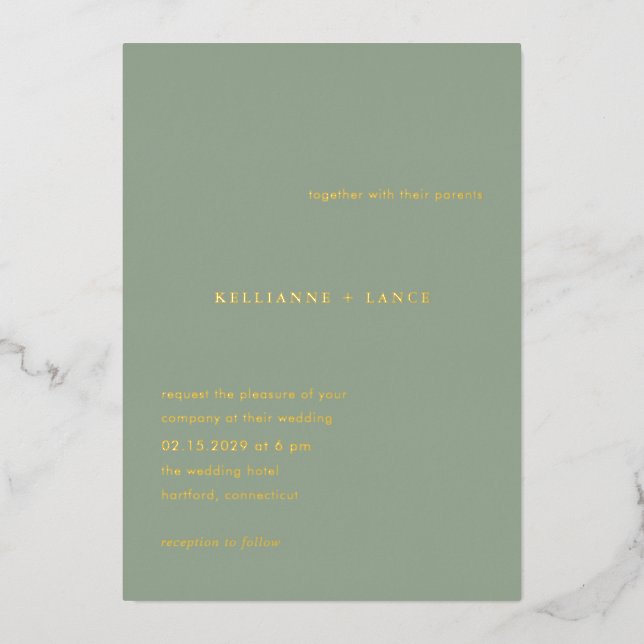 Kellianne Sage Green Modern Wedding Folieneinladung (Vorderseite)