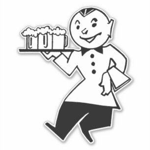 Kellner Cartoon Retro Bier  Mann Alkohol Kunst Aufkleber