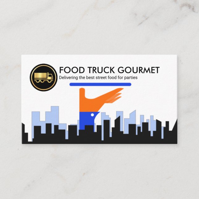 Kellner, der die Silhouette Caterer der Stadt bedi Visitenkarte (Vorderseite)