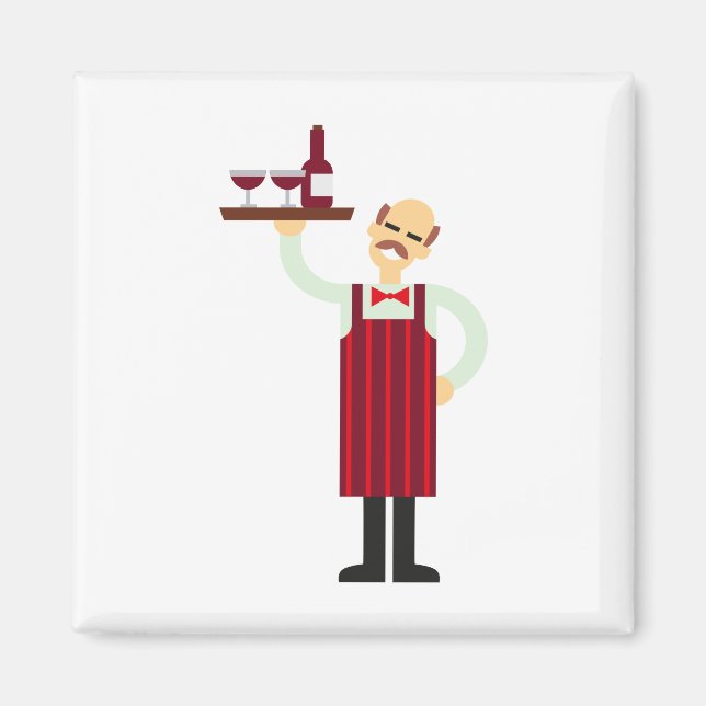 Kellner mit Wein Magnet (Vorne)