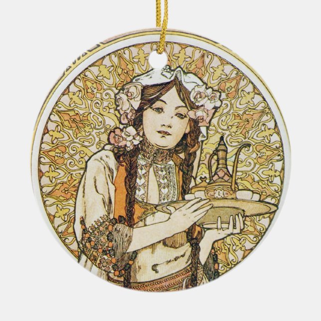 Kellnerin Art Nouveau Kellnerin mit Tee  Keramik Ornament (Vorne)