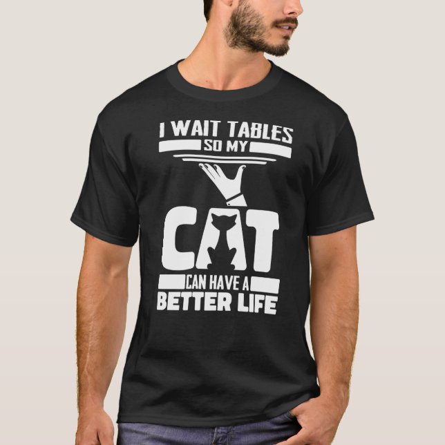 Kellnerin Katze Bedienung Kellner T-Shirt (Vorderseite)