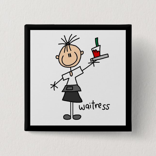 Kellnerin-Stick-Figur Button (Vorderseite)