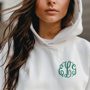 Kelly Green 3-Buchstaben-Schrift-Monogramm Bestickter Hoodie