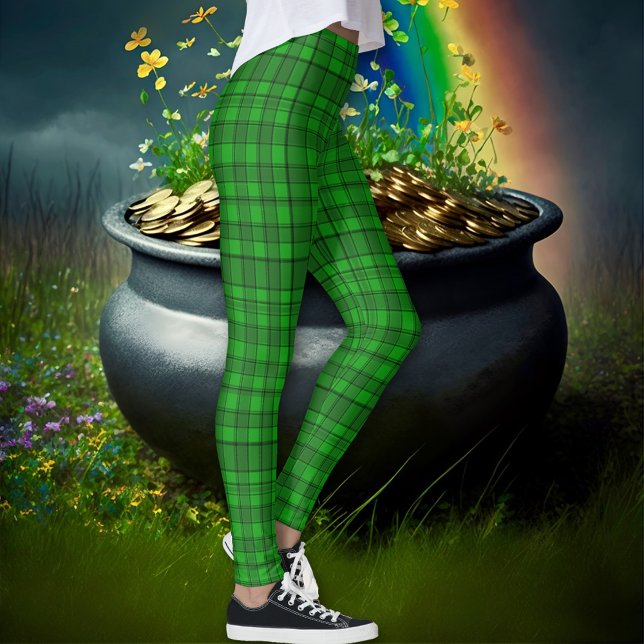 Kelly Green Black Irish Tartan Kariert Leggings (Von Creator hochgeladen)